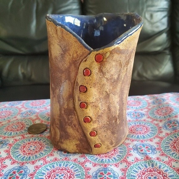 Anspach Signed Studio Pottery Vase – Sculptural Corset Design Handcrafted UNIQUE